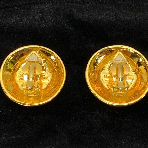 Vintage Liz Claiborne Gold Tone Harlequin Earrings Round Clip-Ons Designer 1.5" - Picture 3 of 9